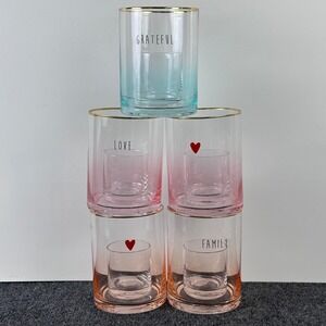 Peace Love World Home Ombre Glass Hurricane Candle Holder Set of 5 Gold Rim